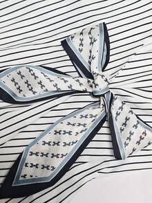 SHEIN Franclia Women's Collared Short Sleeve Ribbon Bow Blouse - Black and White - View 3