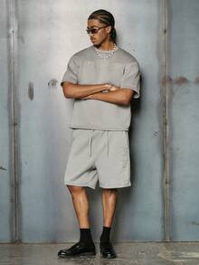 PAVTROS Bộ 2 món thời trang nam trẻ trung, phong cách đường phố, gồm áo thun ngắn tay và quần short cạp chun, dáng rộng, in chữ nổi tối giản, hiện đại, hợp thời trang, mặc hàng ngày, ngoài trời, đa năng, thể thao, mua sắm, quà tặng bạn trai, quà tặng ngày lễ. - Xám - Xem 3