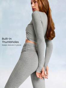 GLOWMODE Softy Velvaire Weekend Flow Super Soft Stretchy 2-Piece Twisted Front Waist Length Layered Thumbholes Yoga Top Studio Daily Casual Wear