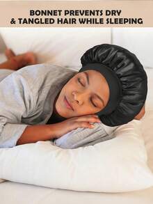 1件装真丝睡眠帽缎面睡帽柔软弹力带发套女士黑色粉色蓝色家居浴室装饰夏季返校经典纯色卷发宽檐弹力缎面帽女士夜间护发礼品 - 彩色 - 查看 7