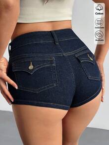 98% Cotton Women's Denim Dark Wash Mini Skirt - Dark Wash - View 1