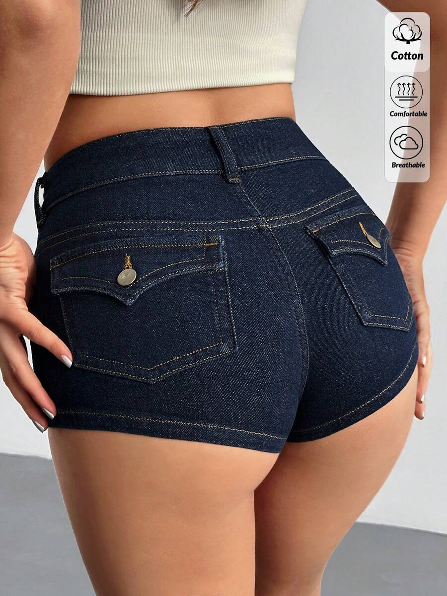 98% Cotton Women's Denim Dark Wash Mini Skirt - Dark Wash - View 1