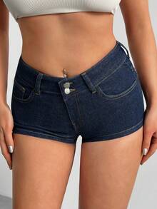 98% Cotton Women's Denim Dark Wash Mini Skirt - Dark Wash - View 5