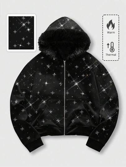 بلوزة هودي مزينة بالراين ستون للجنسين