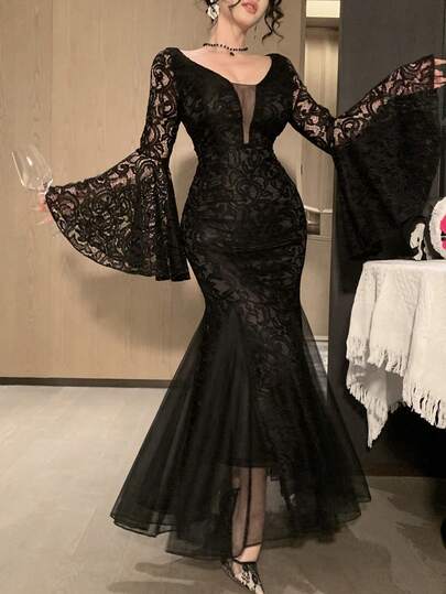 DAZY فستان أنيق أسود متوسط الطول مع تصميم مزين باللؤلؤ، خصر مناسب، مناسب للكاجوال والعطلات والحفلات والزفاف في فصلي الربيع والصيف