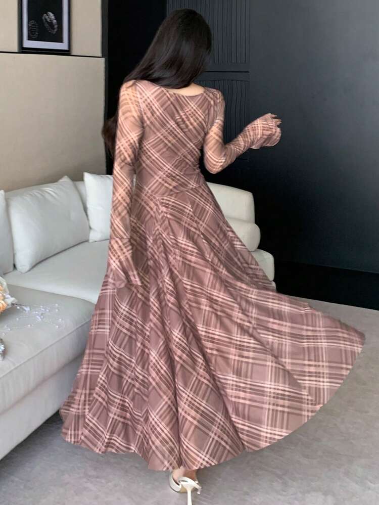 Women's Elegant Draped Collar Mid-Length Dress, Autumn/Winter Wedding Guest Dress