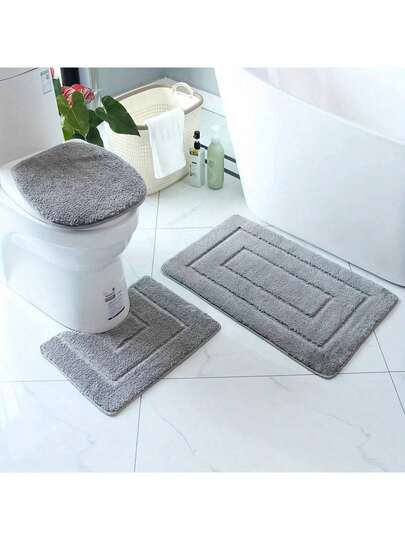 Juego de 3 piezas de alfombras de baño - Alfombra en forma de U absorbente y antideslizante para el inodoro, tapa del inodoro, alfombra de baño lavable a máquina y de secado rápido para decoración del hogar, alfombra de piso, alfombra de entrada, decoración de otoño, accesorios de baño, decoración de entrada