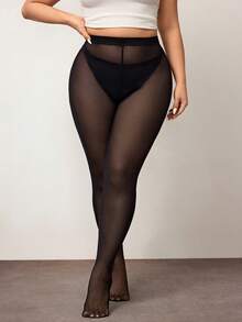 Enliva Plus Size Women's Solid Color Pantyhose Sexy Sheer High Stretch Tights, For Apple & Rounded Body Shape