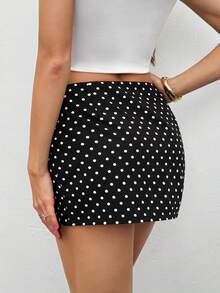 SHEIN Tall Women's Polka Dot Print Minimalist Casual Skirt - Black - View 3