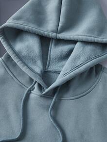 Driftmere 男士字母和棕榈树印花长袖口袋抽绳连帽运动衫，秋冬休闲款 - 淺藍色 - 查看 4