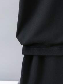 SHEIN Bộ đồ mùa hè dễ thương gồm áo không tay cổ tròn và quần short, thích hợp cho kỳ nghỉ, du lịch, thư giãn và tắm nắng. - màu đen - Xem 6