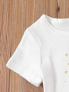 2pcs/Set Young Girls Fashion Casual Cute Cartoon Princess Print Short Sleeve T-Shirt And Rose Print Pants, Children Clothing Suitable For Spring/Summer, Holiday, Ramadan - Multicolor - View 4