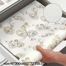 Gold Rose Printed Non-Stick Drawer Liner: Made Of EVA Material, Removable Drawer Mat For Kitchen Cabinet ,Dehumidifier For Home - Clear - View 6
