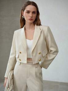 MOTF PREMIUM PEAK COLLAR CROPPED BLAZER, AUTUMN/WINTER - Apricot - View 3