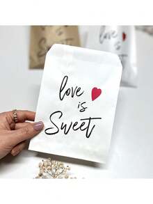 25PCS, Love Is Sweet Gift Bag, 13x18cm White/Kraft Paper Bag, Used For Wedding Decoration, Wedding Candy Paper Bag, Party Gift Bag - Multicolor - View 8