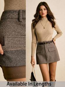 SHEIN Tall CURVE Plus Size Casual Everyday Flap Detail Skirt, Autumn