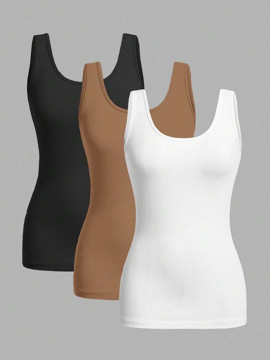 SHEIN Essnce 3pcs Women Casual Solid Color Versatile Camisole Tops, Suitable For Spring/Summer - Multicolor - View 1