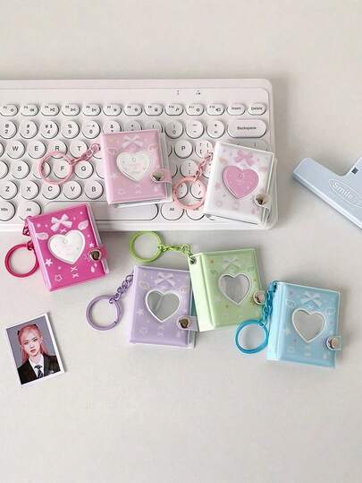 1個 ミニ ポータブル フォトカードホルダー かわいい漫画 リボン アルバム ブック Kpopアイドル写真コレクションブック