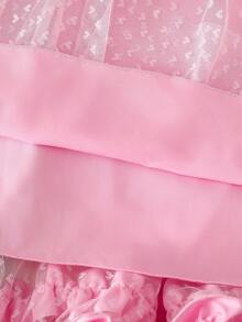 SHEIN Elegant Fashion Ruffle Trim Pearl Decor Mesh Girls Dress Pink Bow Ruffle Strap Dress - Pink - View 4