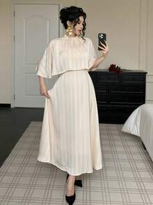 DAZY Women's Elegant Striped Frill Trim Dress, Spring/Summer Wedding Guest Dress Sundress - Beige - View 10