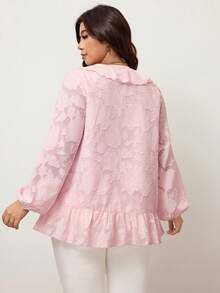 Enliva Áo sơ mi dài tay dáng chữ A, tay phồng, chất liệu jacquard, màu hồng lãng mạn dành cho nữ, cỡ lớn. - Hồng - Xem 4