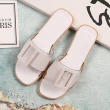 Sandalias de tiras para mujer: sandalias de verano transparentes con hebilla cuadrada, de tacón bajo, para llevar a diario o en la playa - Blanco - Ver 1