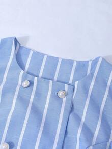 Teen GirlStriped Tank Top With Button Decor & Striped Casual Pants Set - Blue - View 8