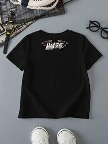 BATMAN X SHEIN 男童休闲卡通图案圆领短袖T恤，夏季 - 白色 - 查看 2