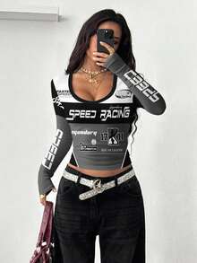 Coolane Áo thun nữ cổ chữ V dáng corset phong cách Y2K Streetwear - Nhiều màu - Xem 6