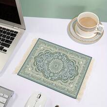 波斯地毯图案鼠标垫，带流苏的橡胶鼠标垫，办公护腕，可用作咖啡杯垫，可用作桌垫 - 彩色 - 查看 4