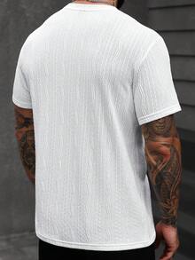 Manfinity CasualCool 男士纯色纹理圆领休闲百搭短袖T恤 - 白色 - 查看 2