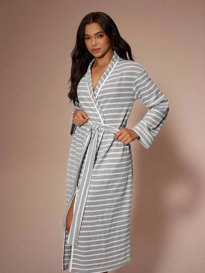 Lazeform Women's Striped Long Sleeve Casual Robe Sleepwear, Cozy Outfit, Fall & Winter