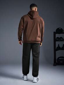 Driftmere 男士纯色落肩长袖抽绳连帽衫和运动裤休闲宽松西装，秋季