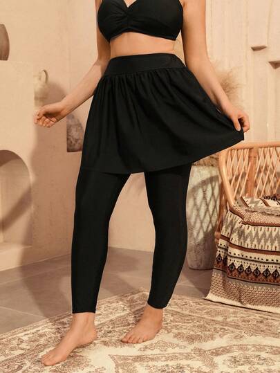 Swim Shayni Plus Size Women Solid Color One-Piece With Skirt Bottom Swimsuit Bottoms For Beach Vacation