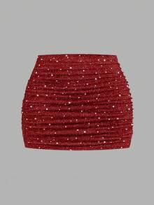 SHEIN MOD Chân váy ngắn ôm sát dáng suông tối giản dành cho nữ, họa tiết lấp lánh. - Nhiều màu - Xem 6