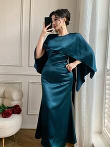DAZY Vestido largo elegante de unicolor 2 en 1 para mujer, vestido de invitada de boda de verano, vestido largo y vestido de verano - Azul - Ver 10