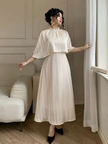 DAZY Women's Elegant Striped Frill Trim Dress, Spring/Summer Wedding Guest Dress Sundress - Beige - View 6
