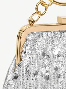 SHEIN SXY Red Clutch Bag For Women, Fashion Minimalist Design, Customizable, Classic Versatile, Faux Feather Decor, Bright Pink, Suitable For Cocktail Party, Party, Prom, Club, Date, Birthday, Formal Dinner, Valentine's Day, New Year - Silver - View 5