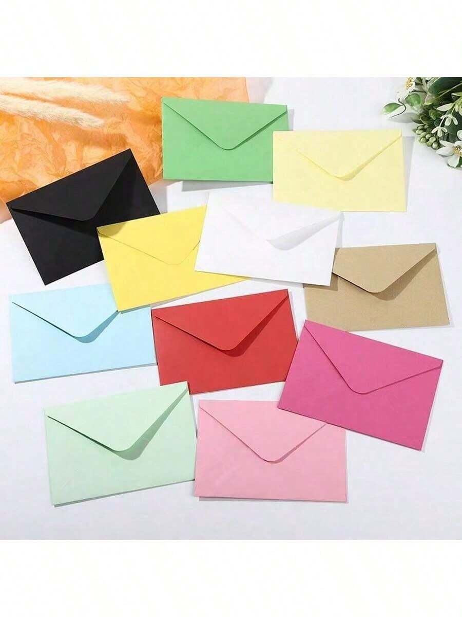 50个纸质信封，邀请函信封，自封纸信封，多种颜色可选，小型卡片/便签夹，适用于节日、婚礼、生日和圣诞节庆祝活动。 - 彩色 - 查看 1