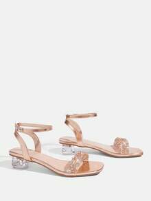 CUCCOO TILAWA 女士时尚水晶玻璃水钻装饰高跟凉鞋，适合户外活动和派对，春季鞋款，春假复活节舞会高跟鞋 - 香檳色 - 查看 4