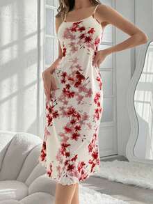 女士碎花无袖连衣裙，夏季时尚 - 杏色 - 查看 3