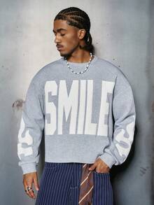 PAVTROS 男士街头风流行INS同款微笑3D泡沫印花火焰泡沫户外音乐节夜店男友/老公礼物周年纪念礼物浅灰色套头衫