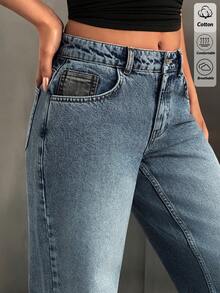 Washed Slant Pocket Straight Leg Jeans Jeans Wide Leg Y2k Jeans Y2k - Medium Wash - View 5