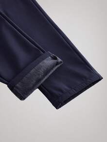 Officeau Celana Kasual Pria Polos, Longgar, Model Lurus, dengan Saku, Lapisan Termal, Musim Gugur/Dingin - Royal Blue - View 7