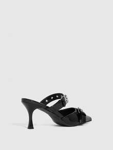 CUCCOO SZL Women's Simple Pointed Metal Buckle With Black Mules Stilettos, Sexy Retro Punk Style, Suitable For Parties, Street Tide Shooting And Other Scenes - Black - View 8