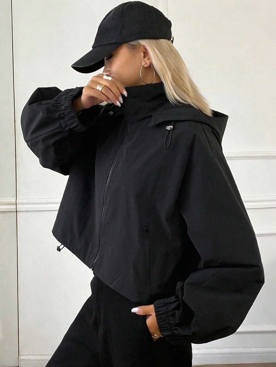 DAZY Damen Lässig Outdoor Sport Kapuzenjacke - Schwarz - Übersicht 1