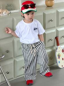 Dazy Kids Toddler Boys' Casual Striped Loose Wide-Leg Pants - Black and White - View 2