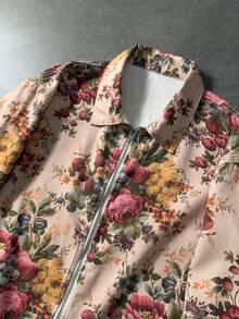 ROMWE MEN Spring/Summer Casual Graphic Men'S Floral Print Zip-Up Casual Short Sleeve Denim Jacket - Multicolor - View 6