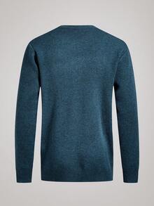 Officeau 男士加厚V领提花毛衣，休闲商务通勤长袖套头衫，秋冬季针织上衣 - 青碧色 - 查看 2