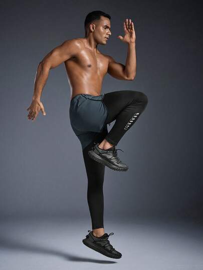 Driftmere 二合一弹力速干运动裤，透气健身紧身裤，带手机口袋，双层面料抽绳腰带，适合跑步、慢跑、健身房训练，春夏皆宜，男士速干轻便裤，高弹力，运动休闲风格，时尚运动风，春夏必备。